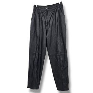 Vintage Calliope Leather‎ Pants Womens Size 12 Black High Waist Pleated 80s